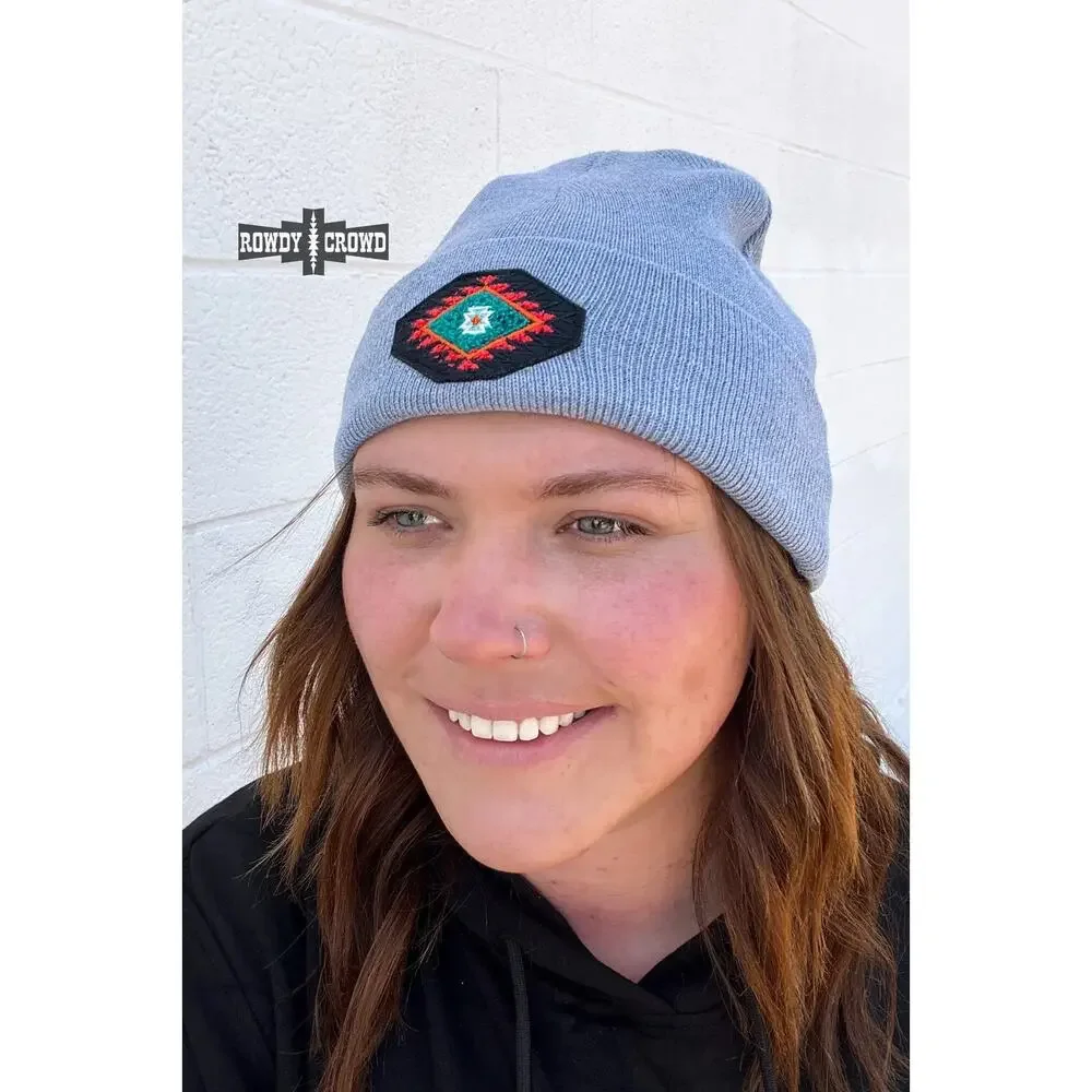 Alvarado Aztec Embroidered Grey Beanie